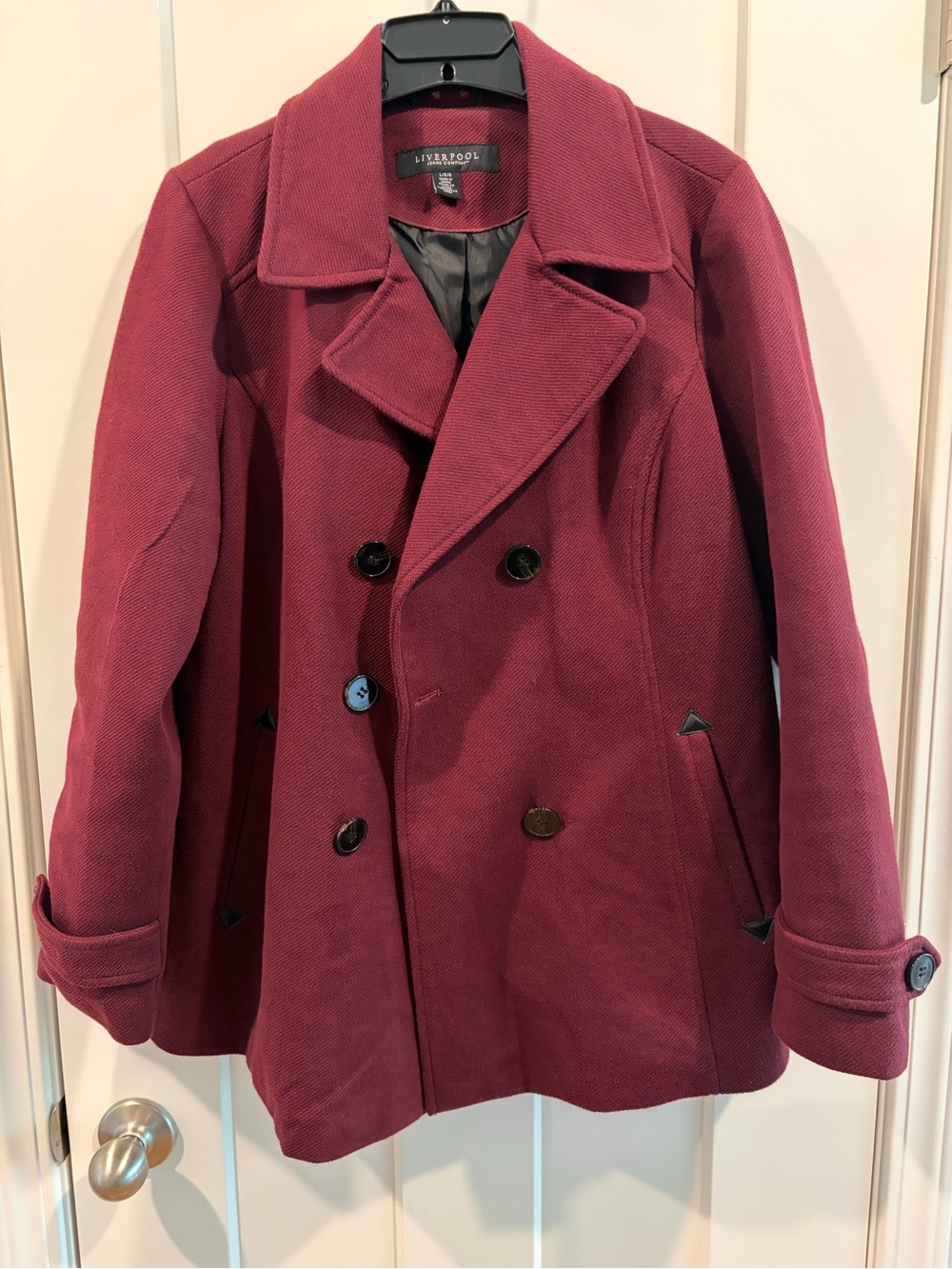 Liverpool Jeans Company Women's Double-Breasted Peacoat - Burgundy